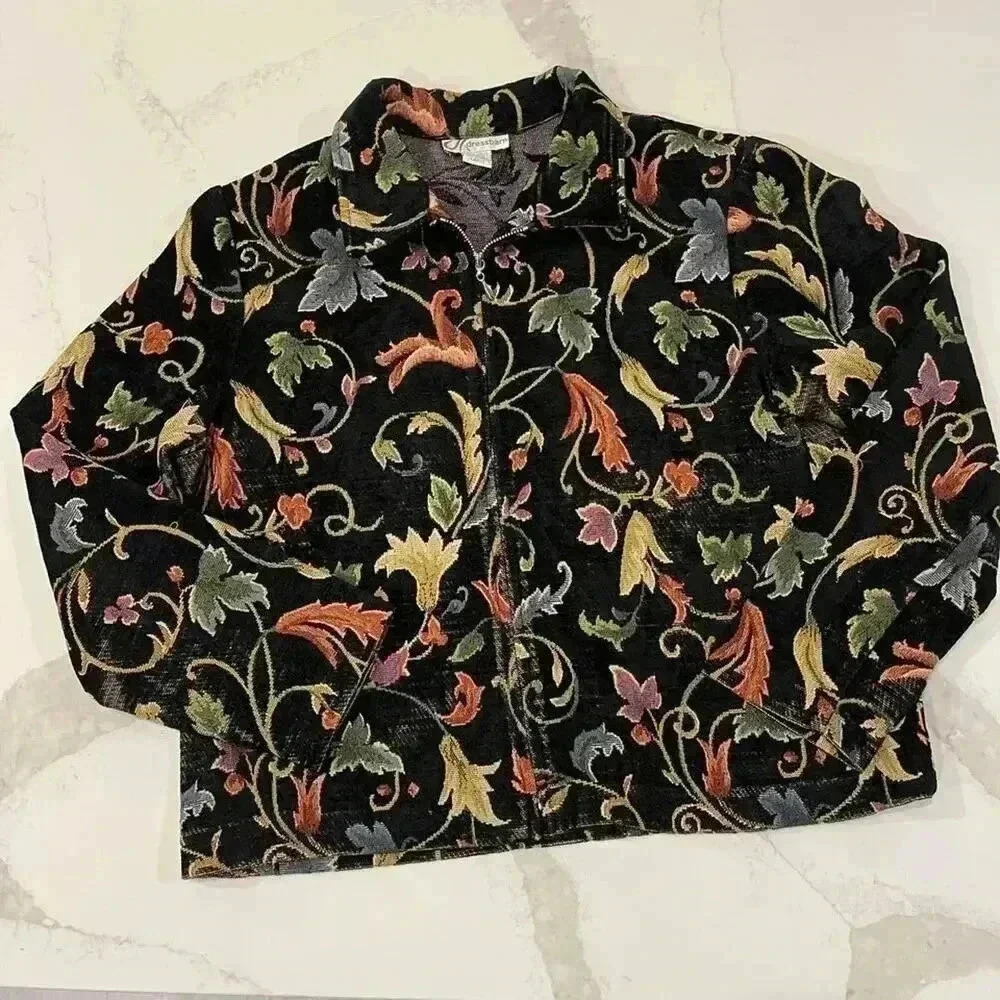 Vintage Dress Barn Victorian Floral Zip Jacket Tapestry Womens Large Grandmacore